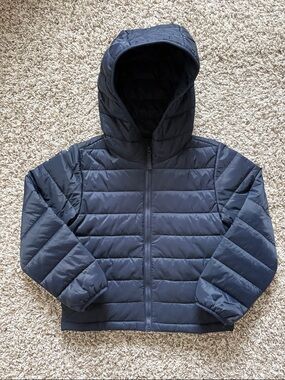 Like new J. Crew Factory Kids Navy Blue Puffer Jacket with Hood
